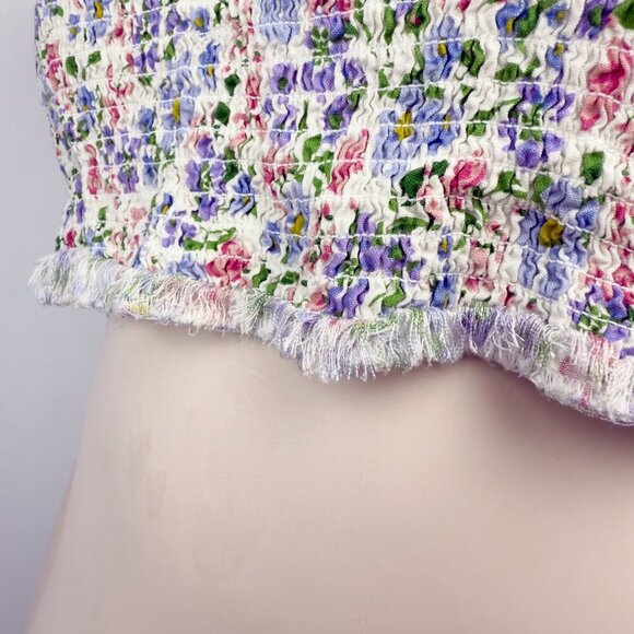 PATRONS OF PEACE Smocked Floral Ruffles Sleeves Crop Top Summer Cottagecore sz M - Picture 4 of 5